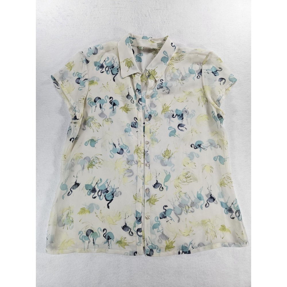 Tommy Bahama 100% Silkā Flamingo Womens Med Button Up Beach Resort Sheer